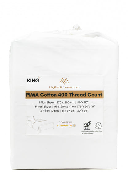 Pima Cotton 400TC, Soft, Premium Bedsheet Set – Twin, Queen, King – OEKO-TEX Certified