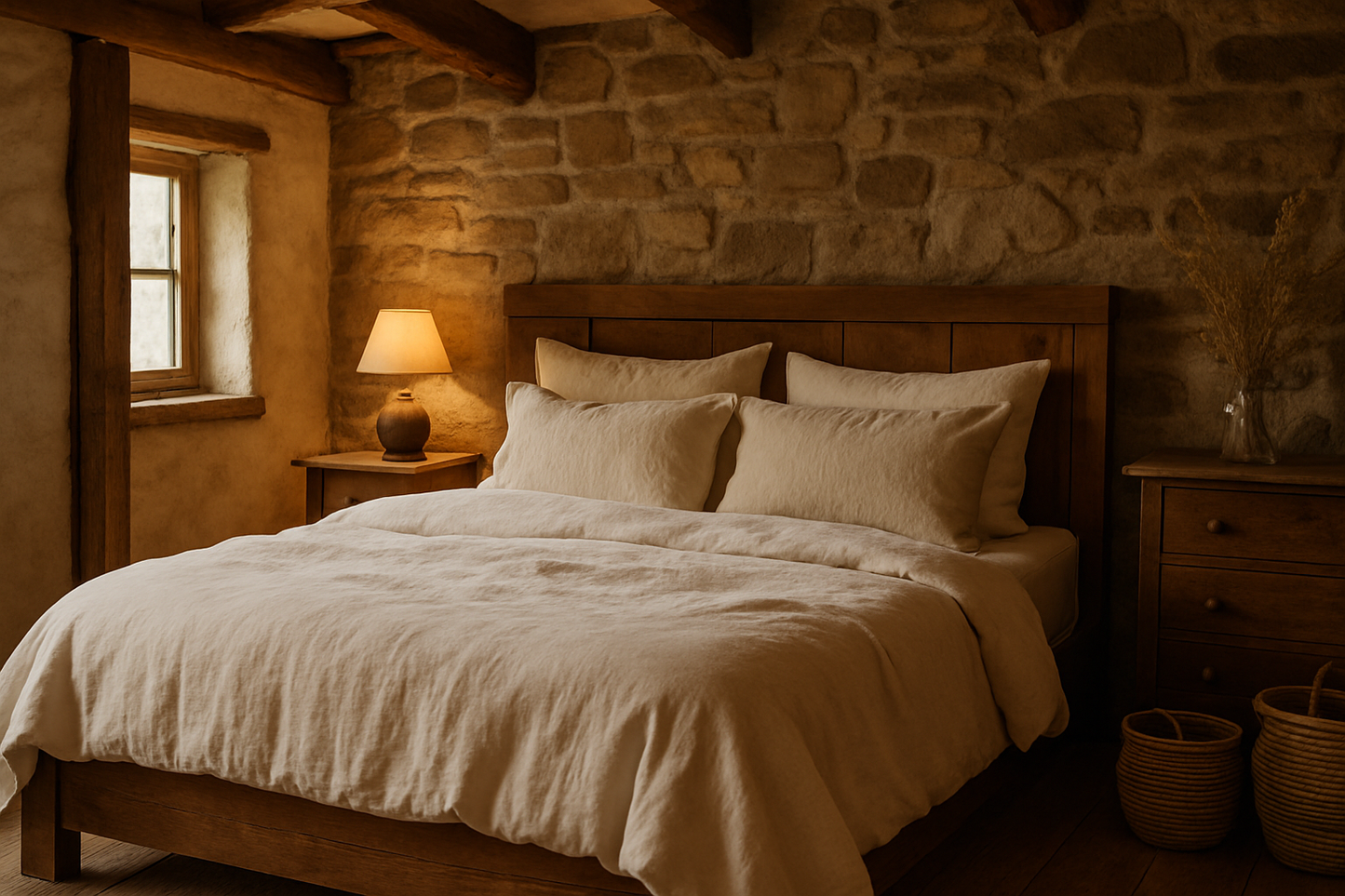 beautiful natural fibre bed sheets king size bed in rusting cottage